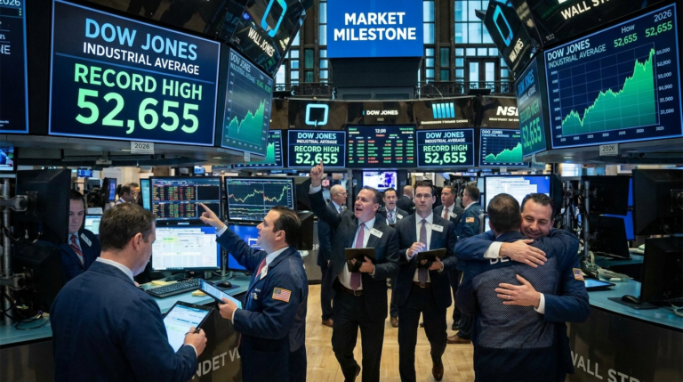 Dow Jones record high stock market 2026 Wall Street trading